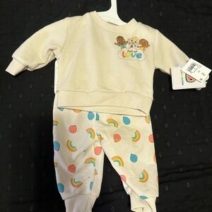 Cream Baby Outfit with Rainbow and Polka Dot Design